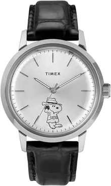Timex 40mm Marlin® Automatic X Peanuts Featuring Snoopy Secret Agent Leather Strap Watch