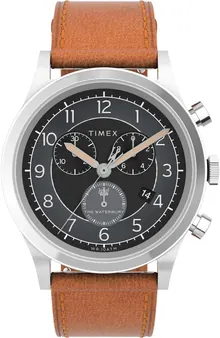 Timex Men's Waterbury Chronograph 42mm Watch - Tan Strap Black Dial