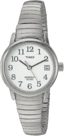 Timex Women's Easy Reader 25mm Watch – Silver-Tone Case White Dial with Tapered Expansion Band