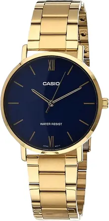 Casio MTP-VT01G-2B Men's Gold Tone Stainless Steel Minimalistic Blue Dial Watch