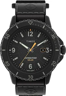 Timex Men's Expedition Gallatin Solar 45mm Watch – Black Dial Black Resin Case Black Fast Wrap Strap