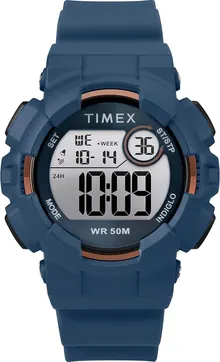 Timex Unisex TW5M23500 DGTL Mako Digital 44mm Blue/Gold-Tone Silicone Strap Watch
