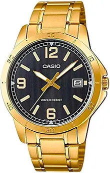 Casio MTP-V004G-1B Men's Dress Gold Tone Stainless Steel Black Dial Analog Date Watch