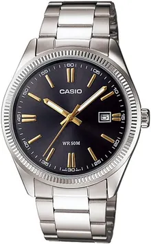 Casio LTP1302D-1A2V Women's Enticer Fluted Bezel Stainless Steel Black Dial 3-Hand Analog Watch