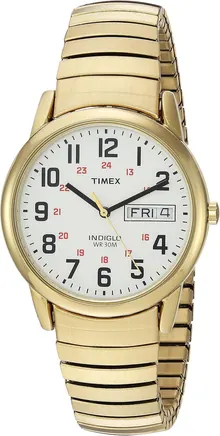 Timex Men's Easy Reader 35mm Watch – Gold-Tone Case White Dial with Extra-Long Band