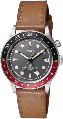 TIMEX Men Black Dial Stainless Steel Automatic 39MM Watch Waterbury Traditional GMT
