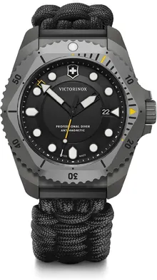 Victorinox Dive Pro Quartz Black Dial Black Paracord Strap Watch Set 43mm - 241993.1