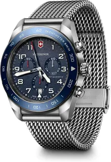 Victorinox Swiss Army Chronograph Blue Dial Mesh Stainless Steel Watch 42mm