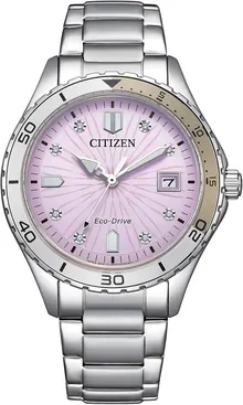 Citizen Women's Eco-Drive Crystal Weekender Sport Casual, Silver-Tone Stainless Steel Bracelet, Purple Dial