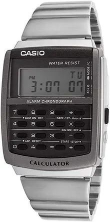 Casio CA506-1 Men's Vintage Stainless Steel Band Alarm Chronograph Calculator Watch