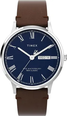 Timex Men's Waterbury Traditional 40mm Watch - Brown Strap Blue Dial