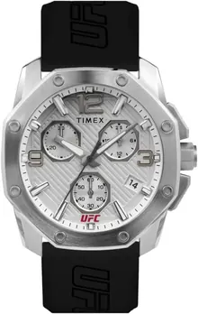 Timex UFC Men's Icon Chronograph 45mm Watch - Red Strap White Dial Silver-Tone Case Giftset
