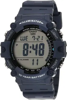 Casio Illuminator 10-Year Battery 100M Water Resistant LED Backlight 5-Alarm Chronograph Digital Stop Watch AE1500WH-2AV