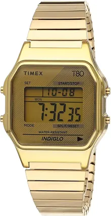 Timex T80 34mm Watch – Gold-Tone with Stainless Steel Expansion Band