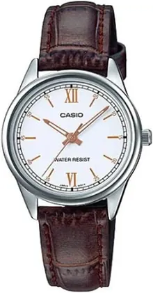 Casio LTP-V005L-7B3 Women's Standard Analog Brown Leather Band White Dial Watch