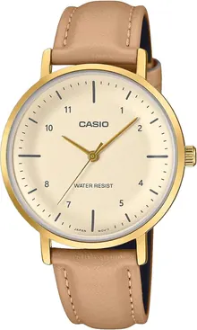 Casio LTP-VT03GL-4B Women's Minimalistic Gold Tone Tan Leather Band Watch