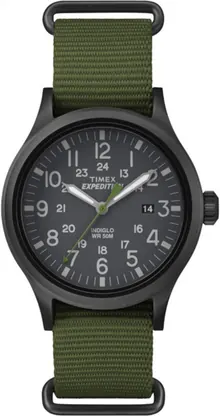 Timex Men's Expedition Scout 40mm Watch – Black Case Black Dial with Green Fabric Strap