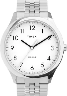 Timex Men's Modern Easy Reader 40mm Watch – Silver-Tone Case White Dial with Expansion Band