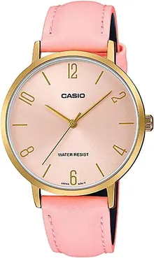 Casio LTP-VT01GL-4B Women's Minimalistic Gold Tone Pink Leather Band Watch