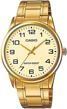 Casio #MTP-V001G-9B Men's Standard Gold Tone Stainless Steel Easy Reader Watch