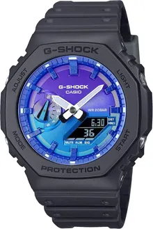 Casio G-Shock Flames of Color Black Resin Blue Dial Octagonal Watch GA2100FL-1A