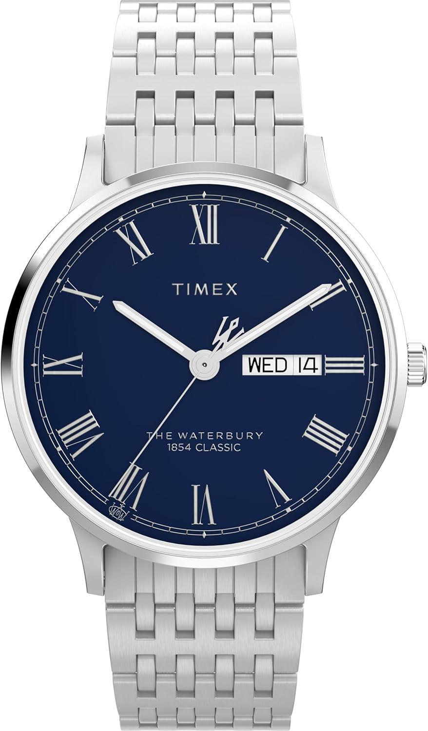 Timex Men's Waterbury 40 mm Watch, Stainless Steel Bracelet Blue Dial