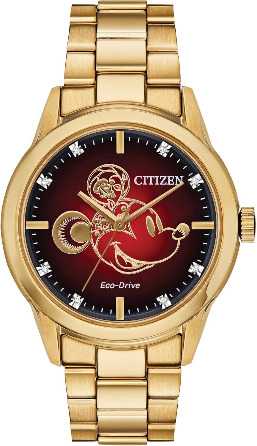 Citizen Eco-Drive Disney Quartz Unisex Watch, Stainless Steel, Mickey Mouse, Gold-Tone