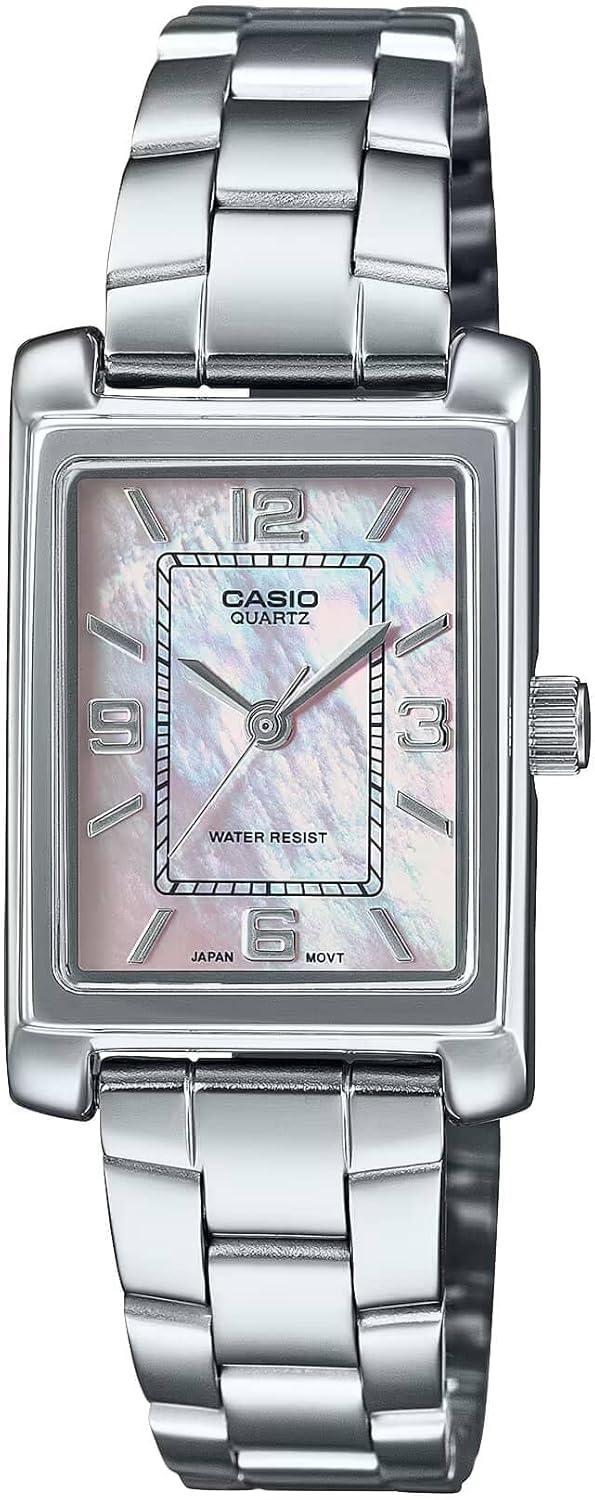 Casio LTP-1234DS-4A Women's Rectangular Standard Classic Stainless Steel Pink MOP Dial Dress Watch