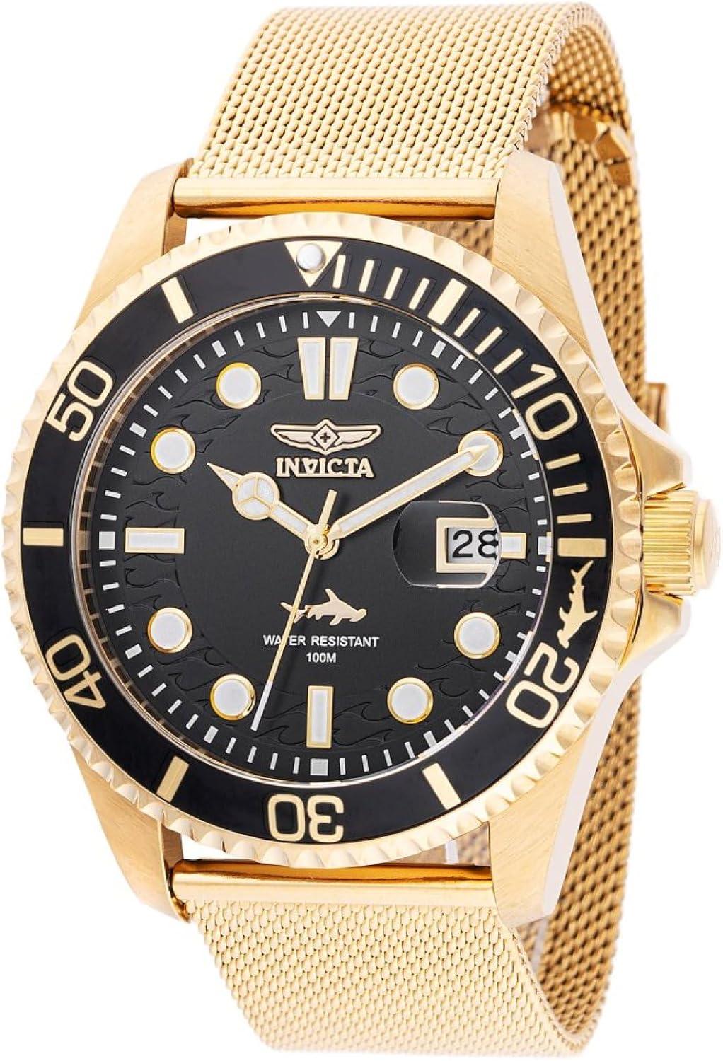 INVICTA Pro Diver Men's 43mm Stainless Steel Gold Black Dial PC32 Quartz Watch