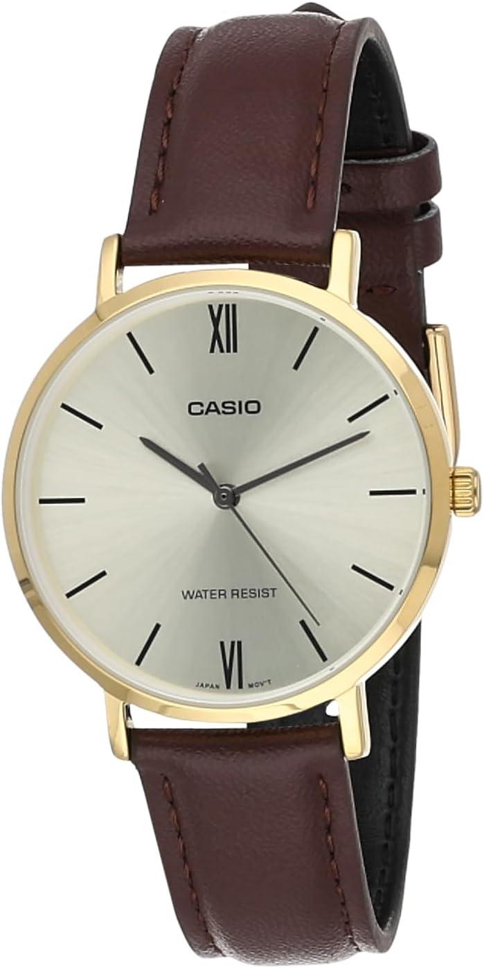 Casio LTP-VT01GL-9B Women's Minimalistic Gold Tone Brown Leather Band Gold Dial Watch