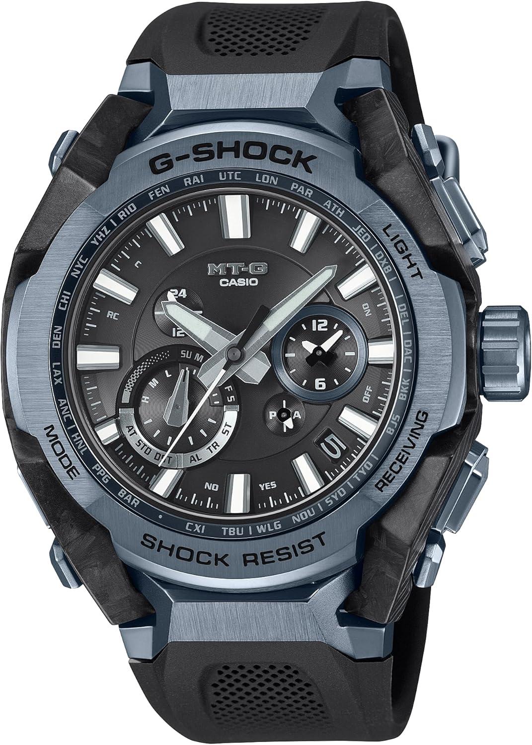 Casio G-Shock MT-G Blue-Grey Ion-Plated Bezel Black Resin Strap Watch - MTGB4000B-1A2