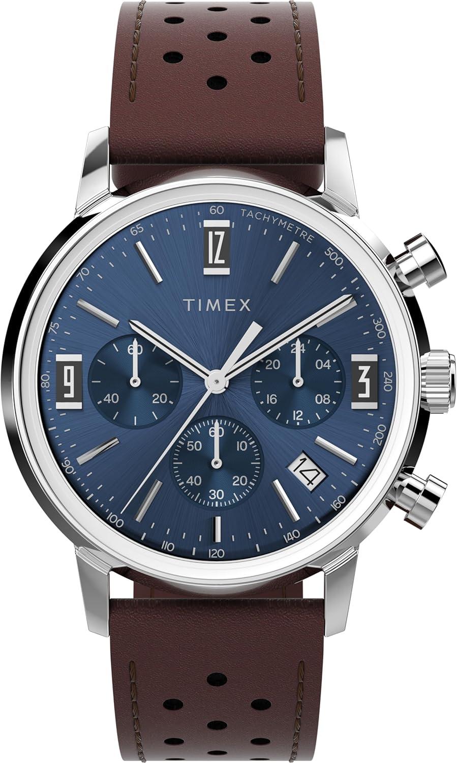 Timex Men's Marlin 40mm Watch - Brown Strap Blue Dial Stainless Steel Case