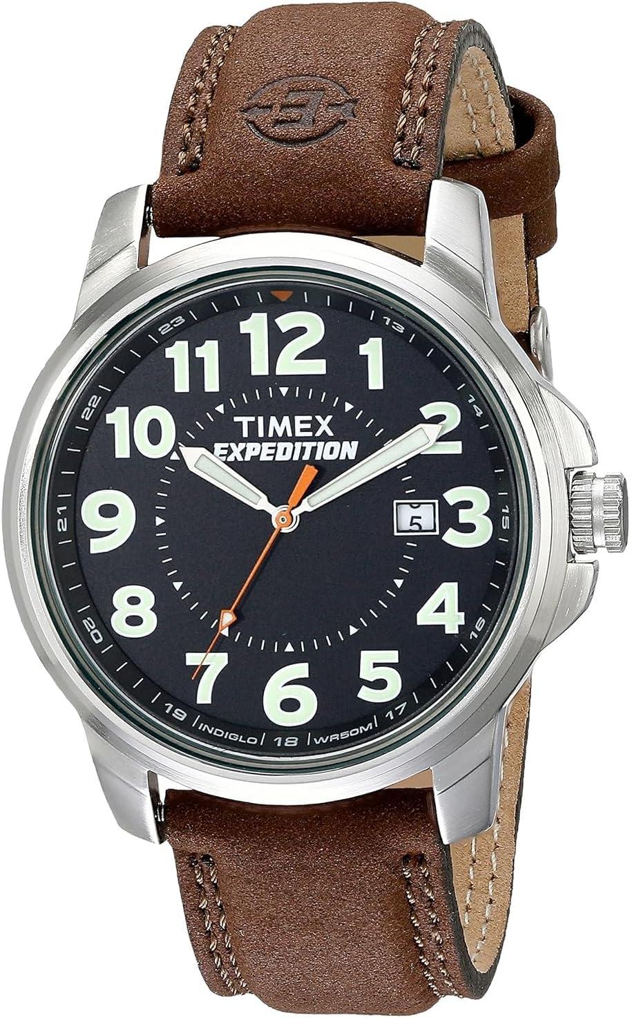 Timex Men's T44921 Expedition Metal Field Brown Leather Strap Watch