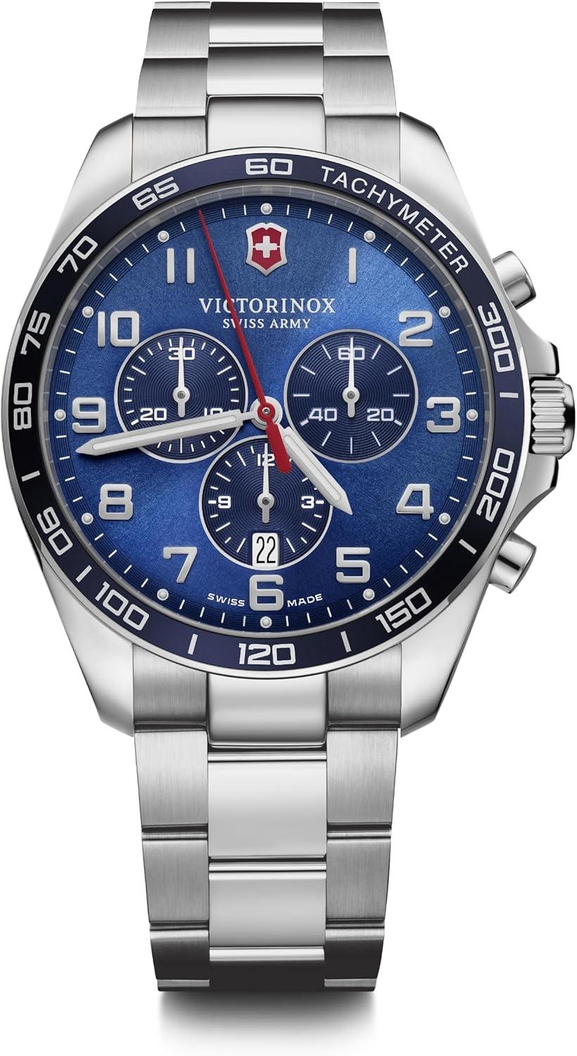Victorinox Fieldforce Classic Chrono Watch with Blue Dial and Stainless Steel Bracelet