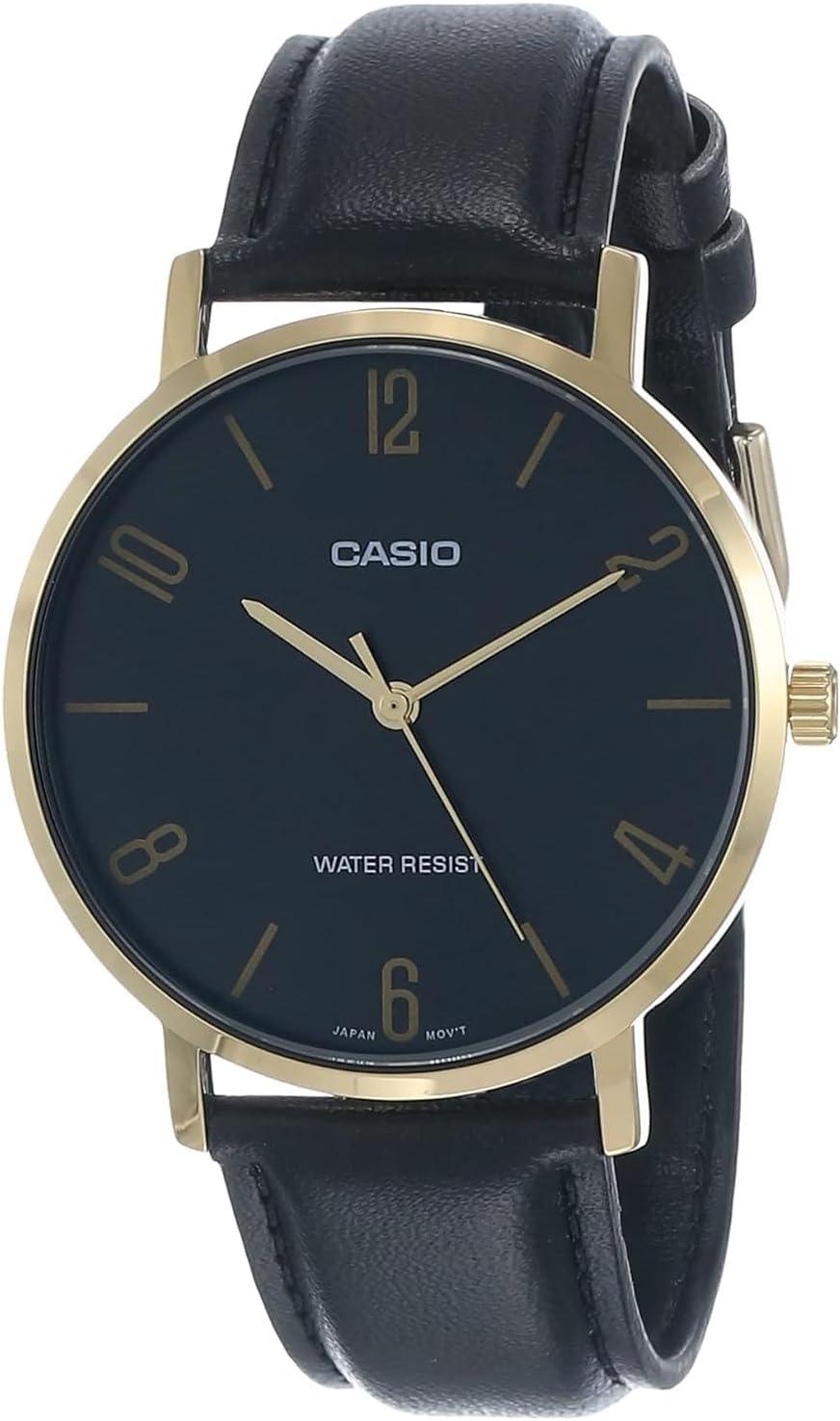 Casio MTP-VT01GL-1B2 Men's Minimalistic Gold Tone Black Leather Watch
