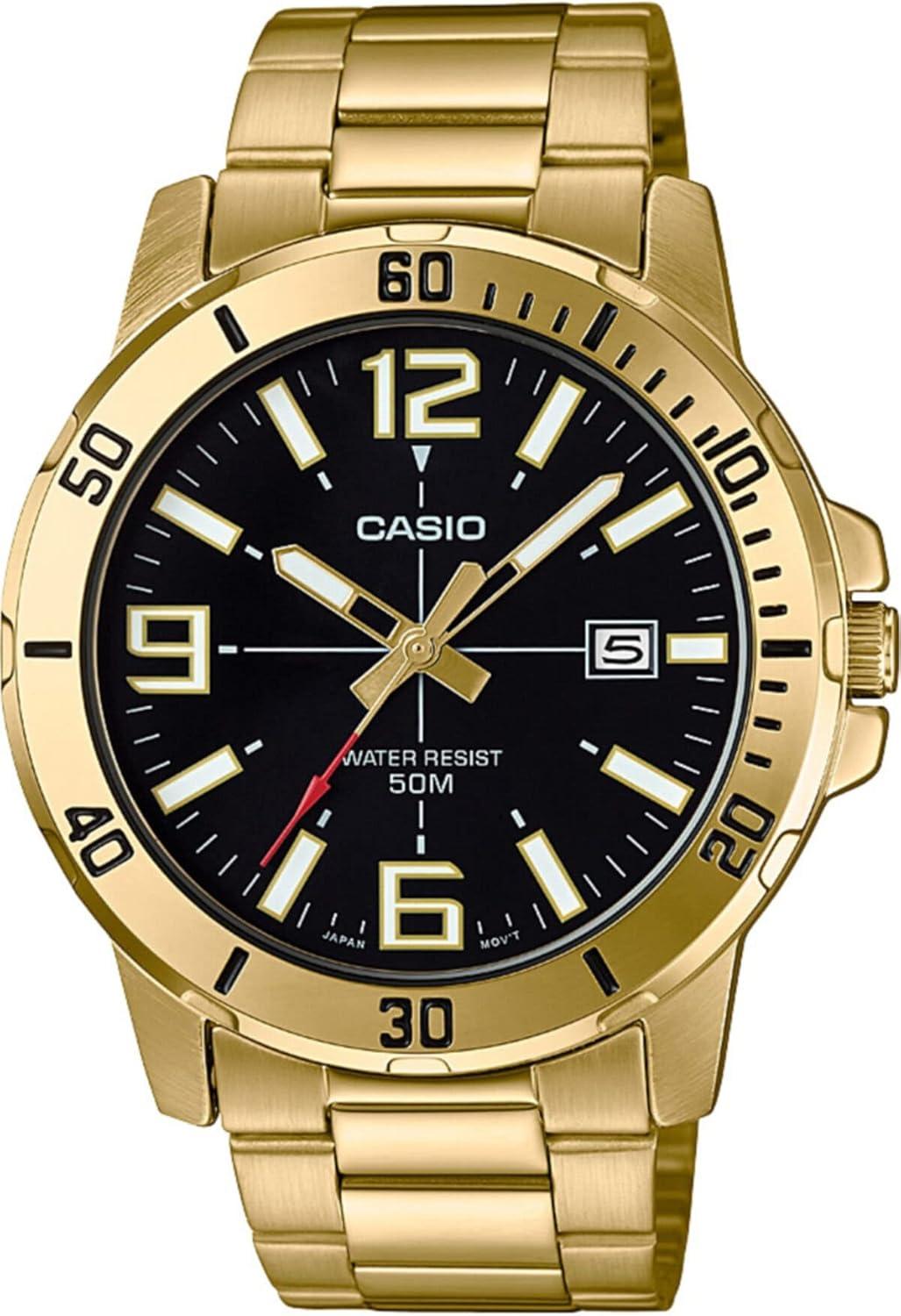 Casio MTP-VD01G-1BV Men's Enticer Gold Tone Stainless Steel Black Dial Casual Analog Sporty Watch