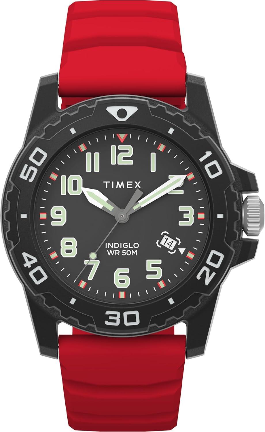 Timex Men's Diver 42mm Watch - Red Strap Black Dial Black Case