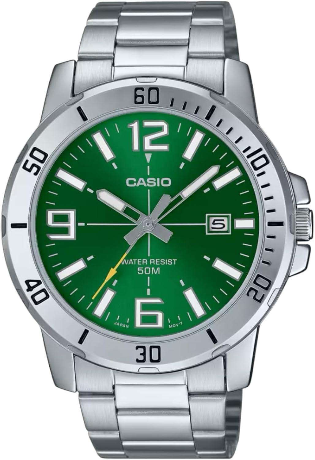 Casio MTP-VD01D-3BV Men's Enticer Stainless Steel Green Dial Casual Analog Sporty Watch