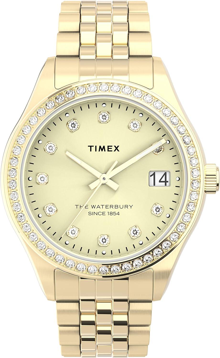 Timex Women's Waterbury Legacy 34mm Watch – Gold-Tone Dial & Stainless Steel Bracelet