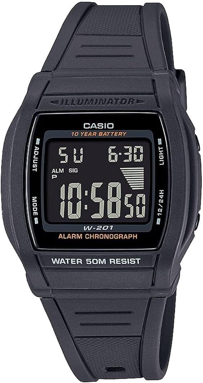 Casio Illuminator 10-Year Battery Daily Alarm Chronograph Digital Stop Watch W201-1BV
