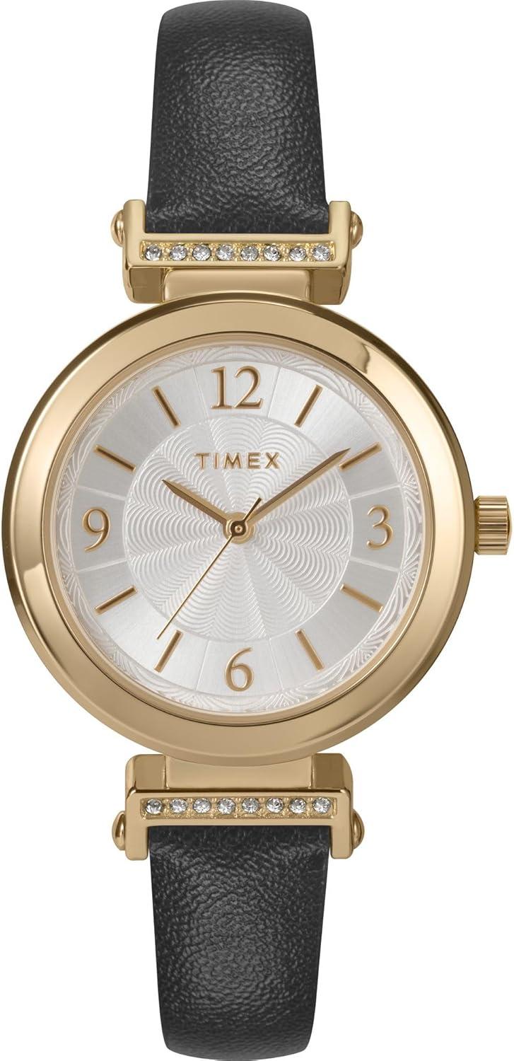 Timex Women's Main Street 31mm Watch - Black Strap Silver Dial Gold-Tone Case