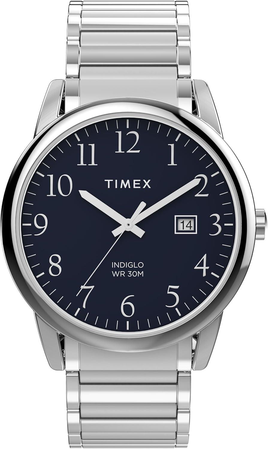 Timex Men's Easy Reader 40mm Watch - Silver-Tone Expansion Band Blue Dial