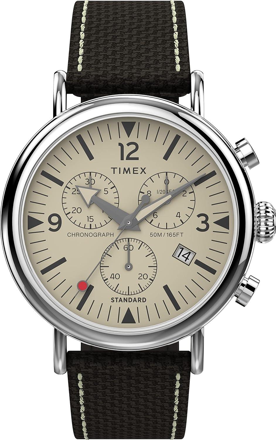 Timex Men's Chronograph 41mm Watch - Brown Strap Cream Dial Silver-Tone Case