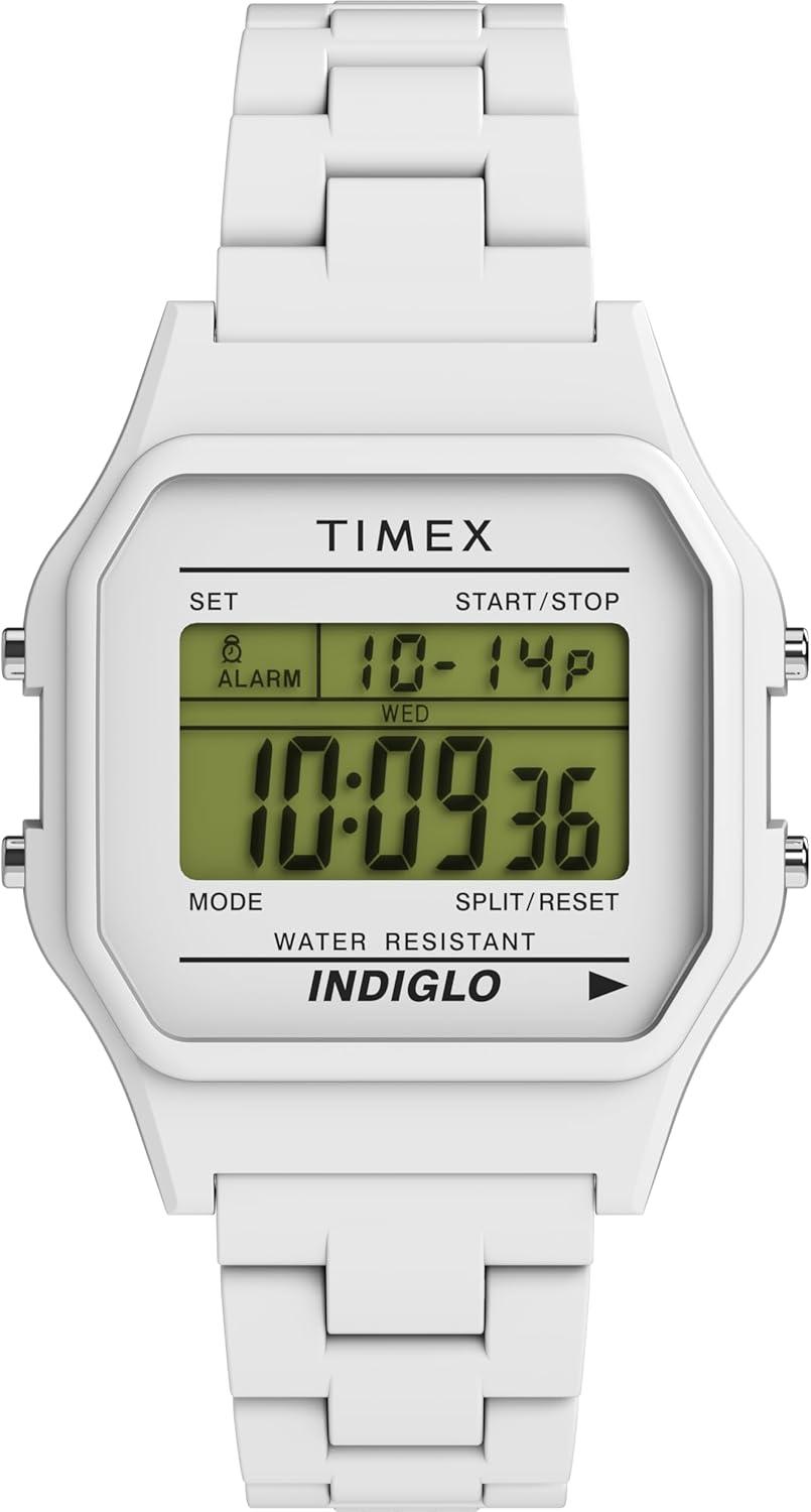 Timex Unisex T80 36mm Watch - White Bracelet Digital Dial White Case