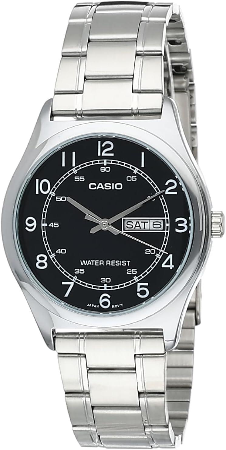 Casio MTP-V006D-1B2 Men's Stainless Steel Easy Reader Black Dial Day Date Analog Dress Watch