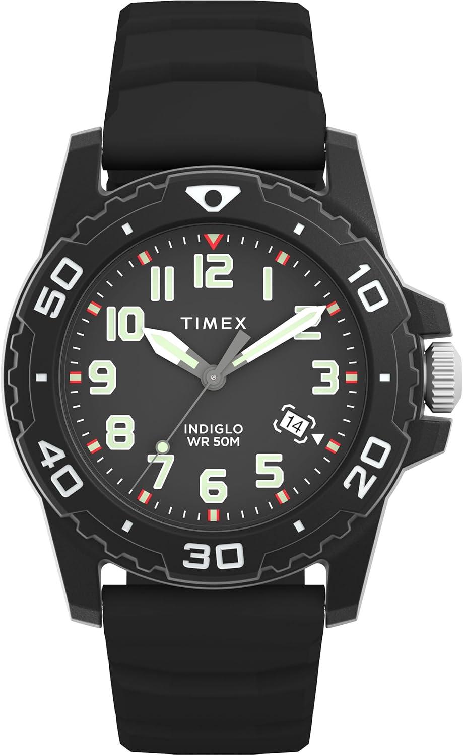 Timex Men's Diver 42mm Watch - Black Strap Black Dial Black Case