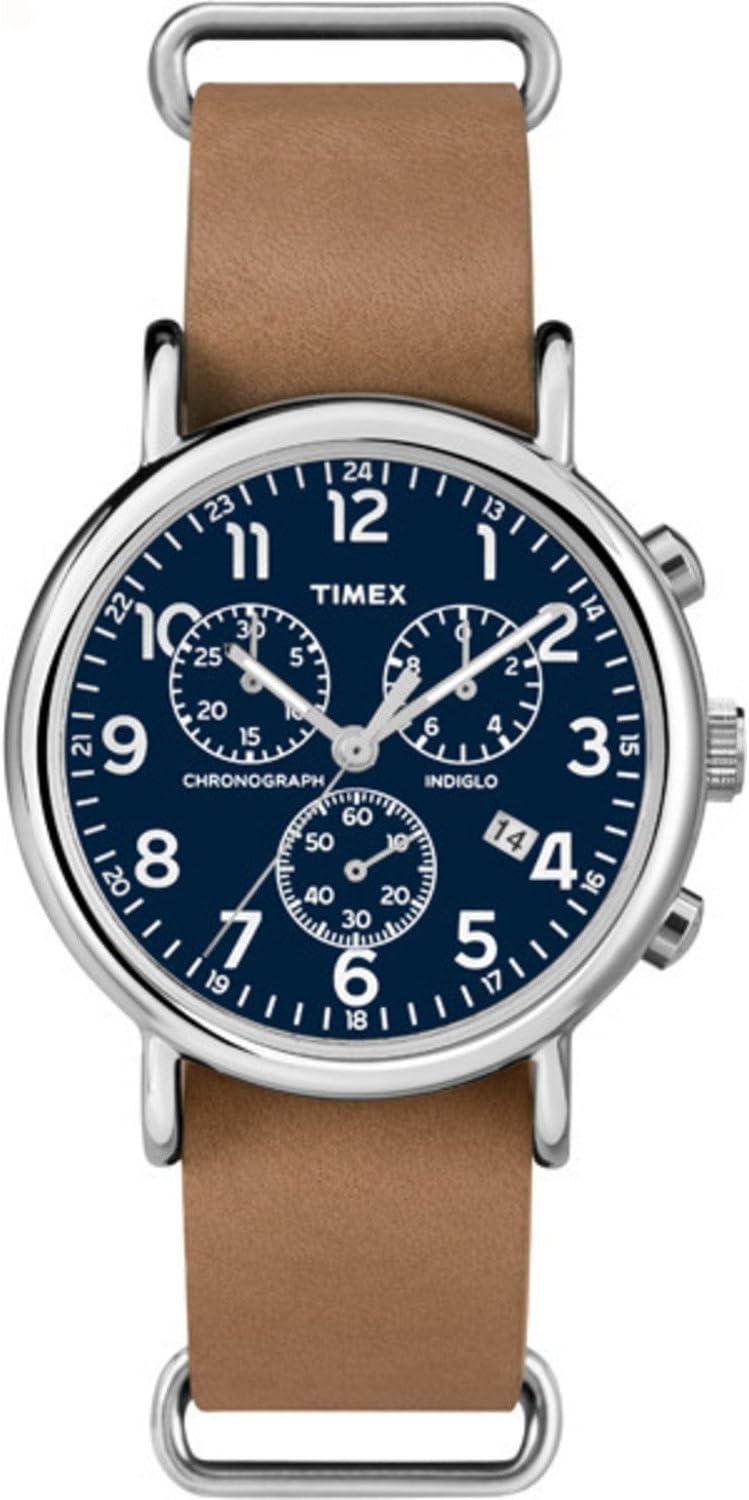 Timex Unisex TW2P62300 Weekender Chrono Tan Double-Layered Leather Slip-Thru Strap Watch