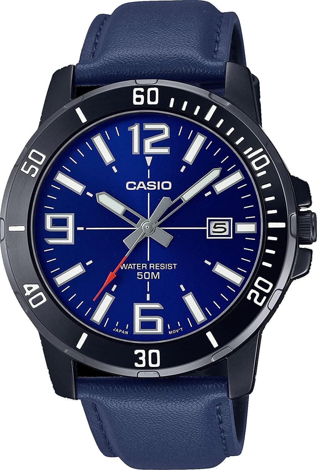 Casio MTP-VD01BL-2BV Men's Enticer Blue IP Leather Band Blue Dial Casual Analog Sporty Watch