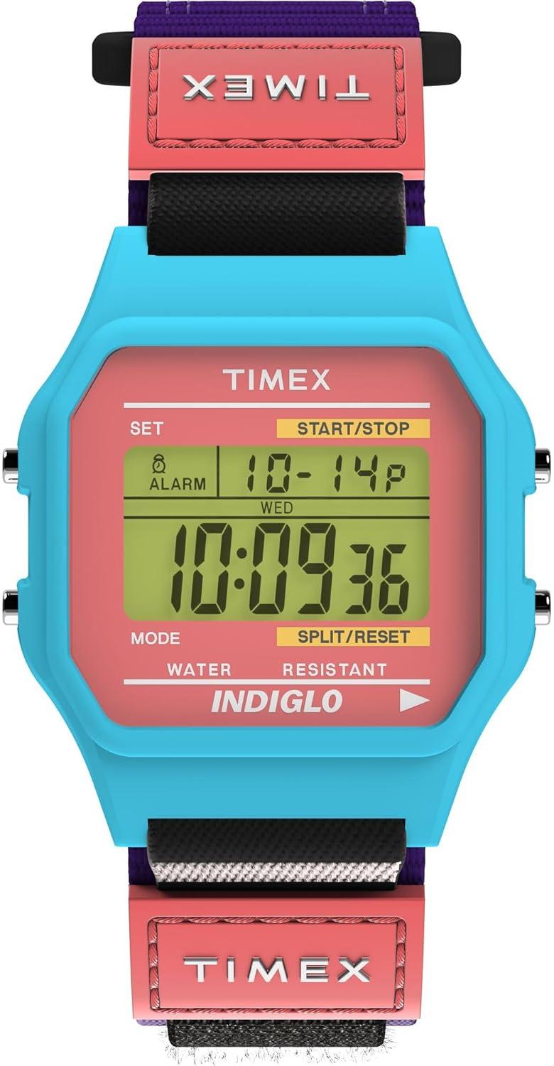 Timex Men's Classical Digital 36mm Watch - Purple Strap Digital Dial Blue Case