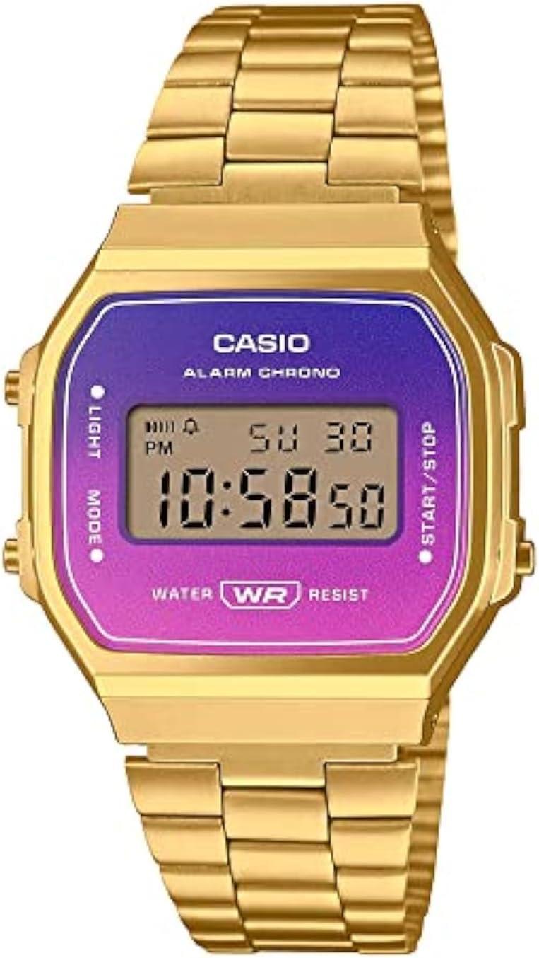 Casio A168WERG-2A Men's Vintage Gold Tone Purple Dial Alarm Chronograph Digital Watch